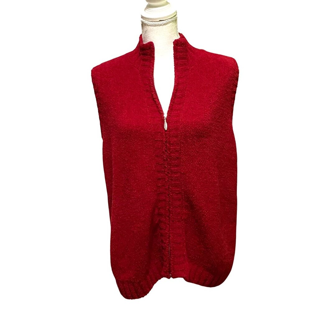 Christopher & Banks Womens Full Zip Sweater Vest L‎ Preppy Bold Fall Color Soft